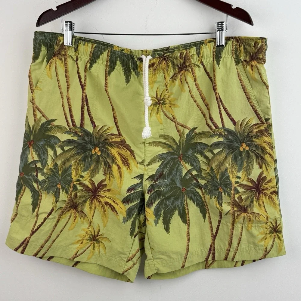 VTG Tommy Bahama Swimming Trunks Shorts Mens M Green Yellow Palm Floral Print